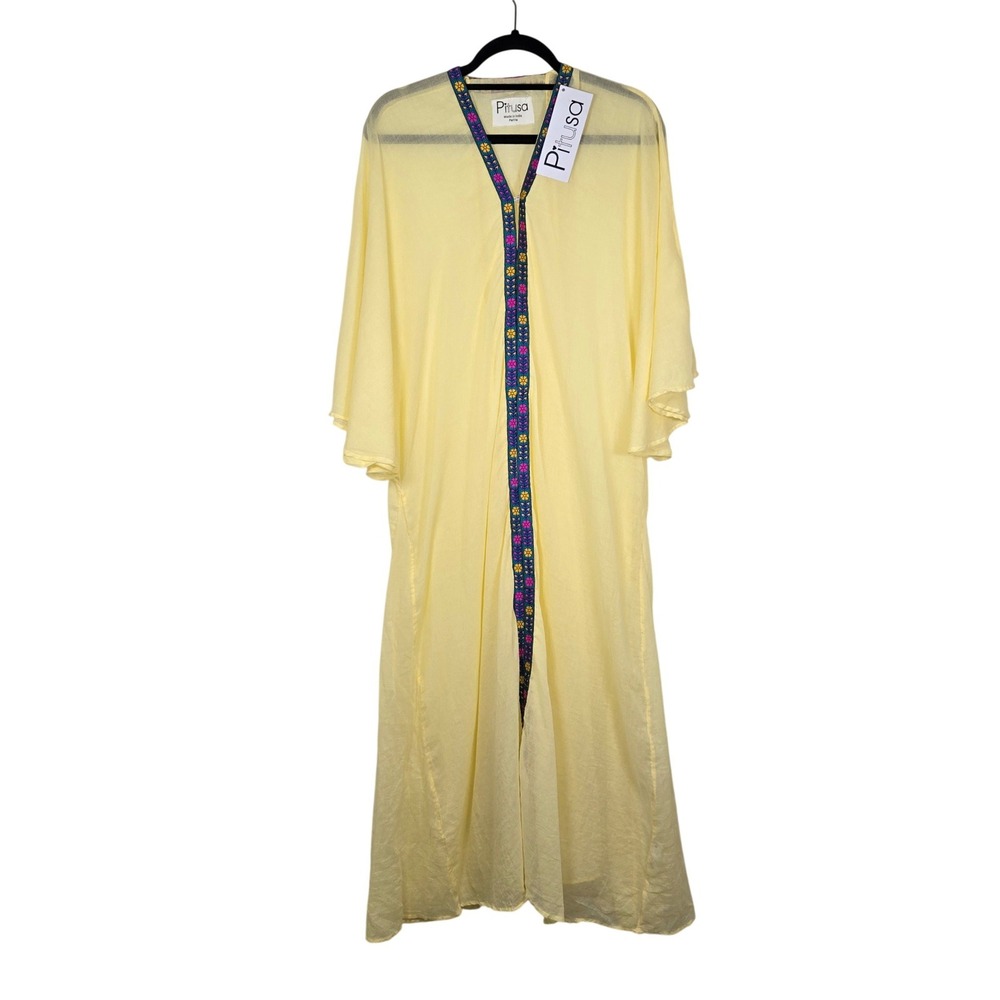 NWT Pitusa Abaya Maxi Cotton Sheer Floral‎ Dress Swim Beach Cover Up OS Petite